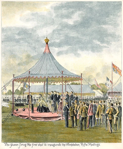 Queen Victoria ceremonially firing a rifle