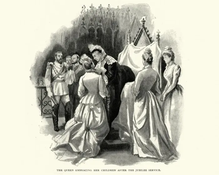 Framed Print : Queen Victoria embracing her children after Jubilee service Framed Print : Queen Victoria embracing her children after Jubilee service