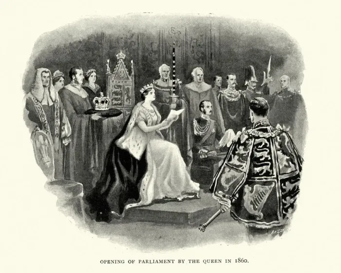 Framed Print : Queens speech, Queen Victoria opening Parliament, 1860 Framed Print : Queens speech, Queen Victoria opening Parliament, 1860