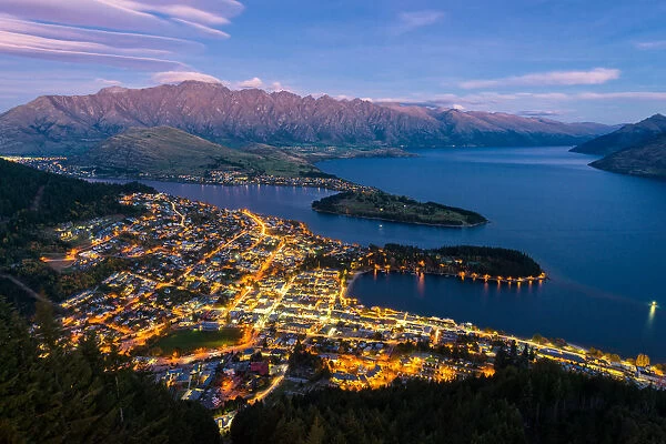 Queenstown cityscape at dusk, New Zealand