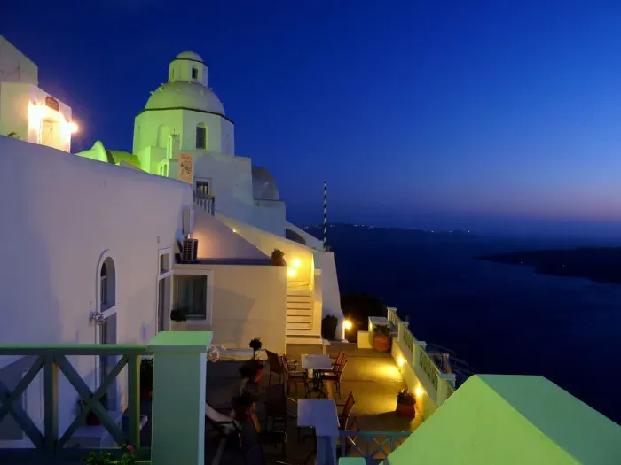 Framed Print : Quiet evening in Fira, Santorini Framed Print : Quiet evening in Fira, Santorini