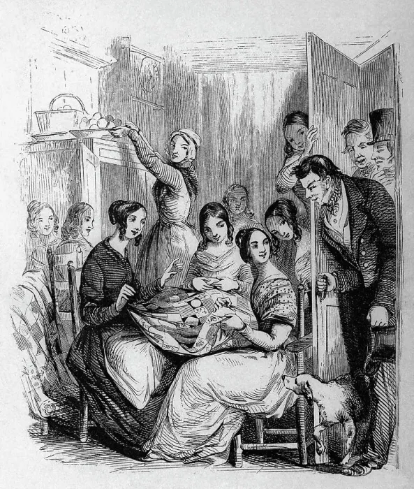 Framed Print : Quilting Party in American Home Framed Print : Quilting Party in American Home