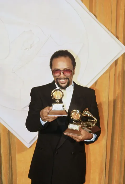 Framed Print : Quincy Jones Holds Three Grammys