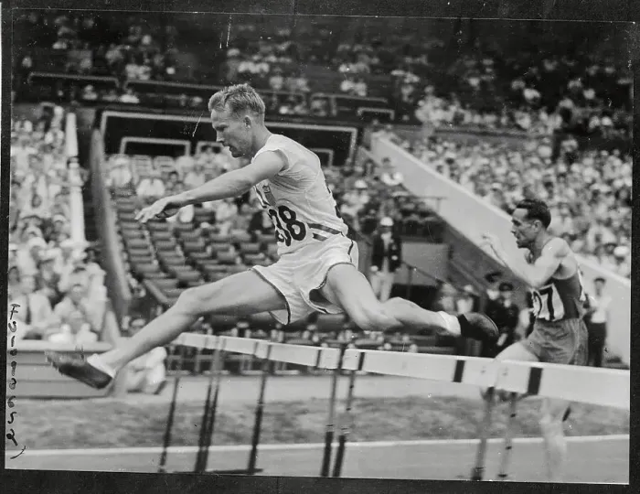 Framed Print : R F Ault Jumping over Hurdle Framed Print : R F Ault Jumping over Hurdle