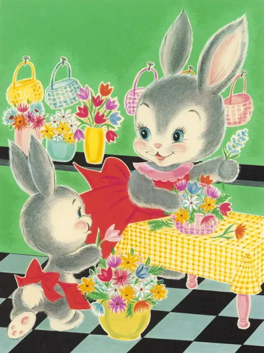 Framed Print : Rabbits Making Flower Baskets Framed Print : Rabbits Making Flower Baskets