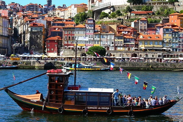 Rabelo boats and Ribeira district in Porto from Vila Nova de Gaia