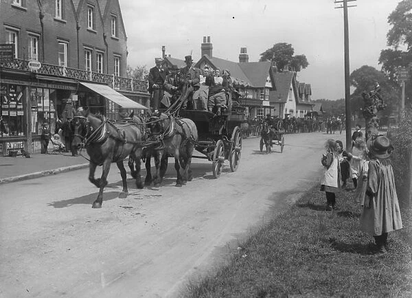 Racegoers. June 1912: A brake-load of racegoers on their way to Epsom for the Derby