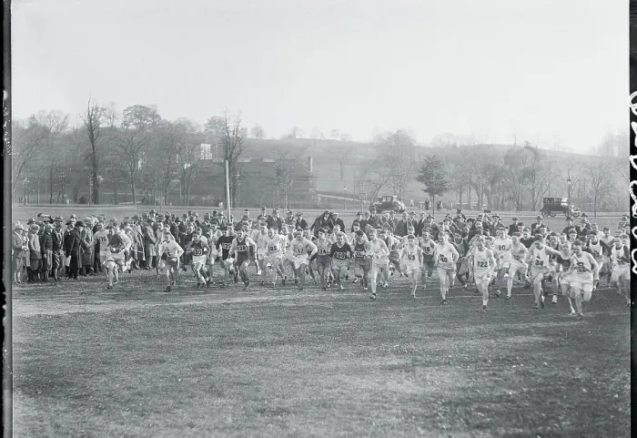 Framed Print : Racers Running Across Park