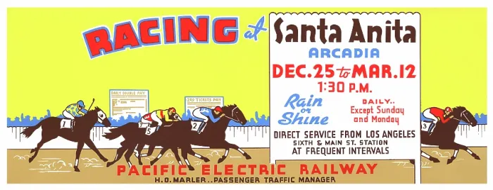 Framed Print : Racing at Santa Anita, Arcadia, Dec. 25 to Mar. 12, 1:30 P.M Framed Print : Racing at Santa Anita, Arcadia, Dec. 25 to Mar. 12, 1:30 P.M