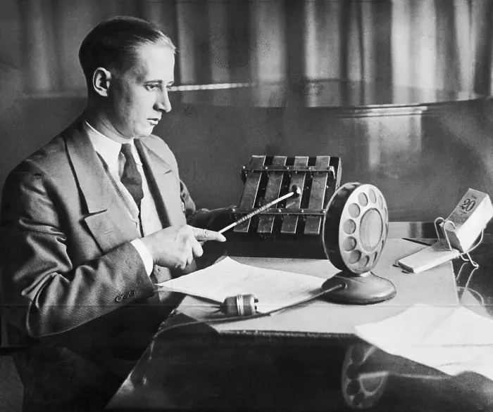 Framed Print : Radio Operator Preparing to Ring an Alarm Bell Framed Print : Radio Operator Preparing to Ring an Alarm Bell