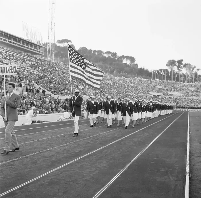 Framed Print : Rafer Johnson Carries Us Olympic Flag Framed Print : Rafer Johnson Carries Us Olympic Flag