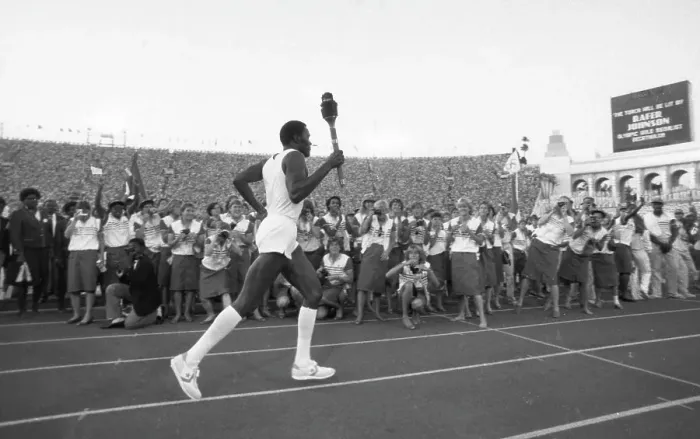 Framed Print : Rafer Johnson Carries The Olympic Torch At Opening Ceremony Framed Print : Rafer Johnson Carries The Olympic Torch At Opening Ceremony