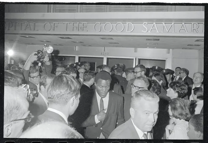 Framed Print : Rafer Johnson Standing Outside Hospital