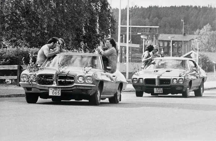 Framed Print : Raggare Gang Traveling Carelessly Outside Their Cars Framed Print : Raggare Gang Traveling Carelessly Outside Their Cars