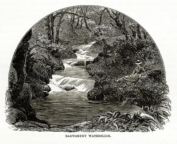 Ragworthy Waterslide, Exmoor, England Victorian Engraving, 1840