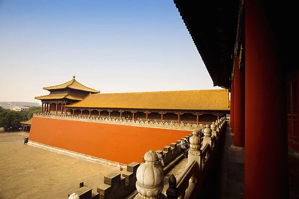 Railing with colonnade in a building, Forbidden City, Beijing, China