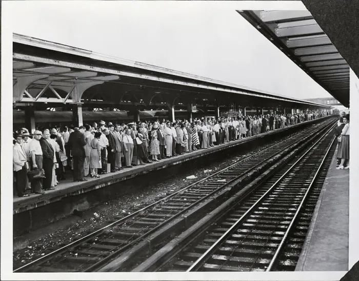 Framed Print : Railroad Commuters Standing On Platform Framed Print : Railroad Commuters Standing On Platform