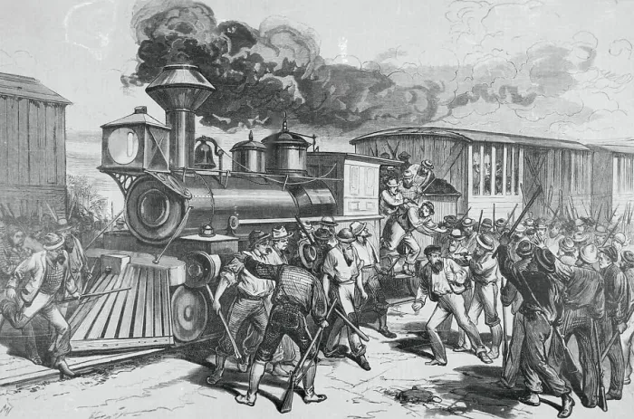 Framed Print : Railroad Strikers Displaying Negative Actions