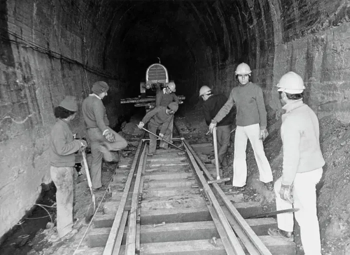 Framed Print : Railroad Workers Constructing Tracks Through Tunnel Framed Print : Railroad Workers Constructing Tracks Through Tunnel