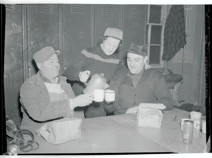 Framed Print : Railroad Workers Making a Toast with Mugs Framed Print : Railroad Workers Making a Toast with Mugs