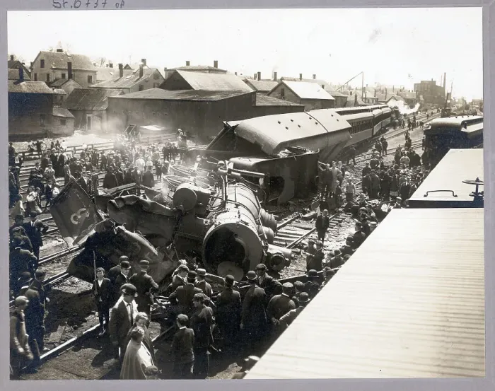 Framed Print : Railroad Wreck / Train Derailed / On Side