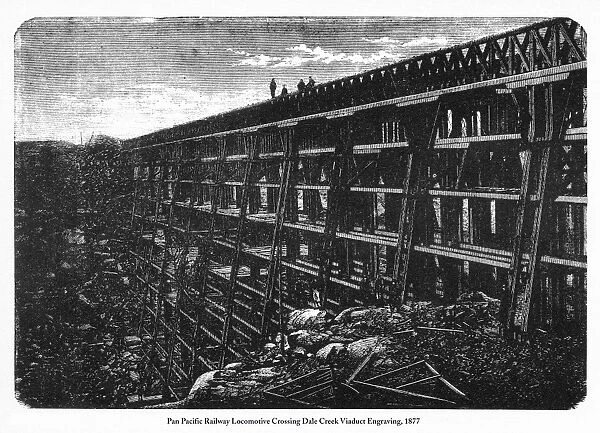 Railway Locomotive Crossing Dale Creek Viaduct Engraving, 1877