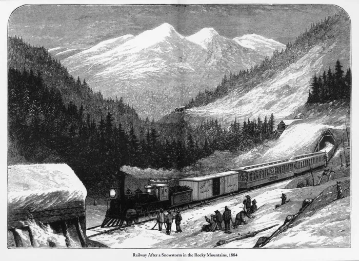 Framed Print : Railway After a Snowstorm in the Rocky Mountains Engraving, 1884 Framed Print : Railway After a Snowstorm in the Rocky Mountains Engraving, 1884