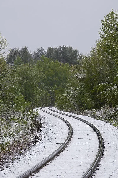 Railway tracks in snow, Eastern Townships, Foster, Quebec Province, Canada