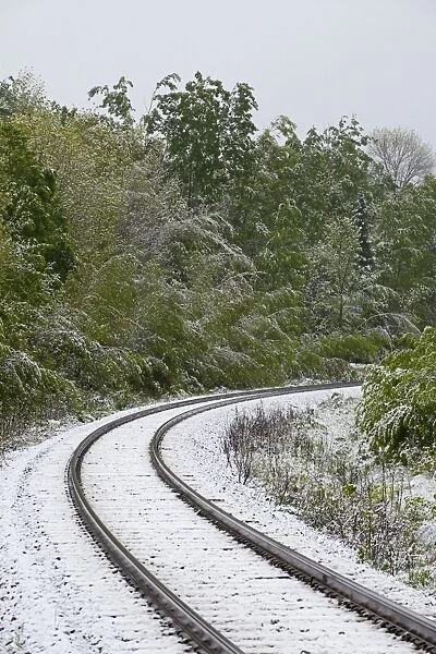 Railway tracks in snow, Eastern Townships, Foster, Quebec Province, Canada