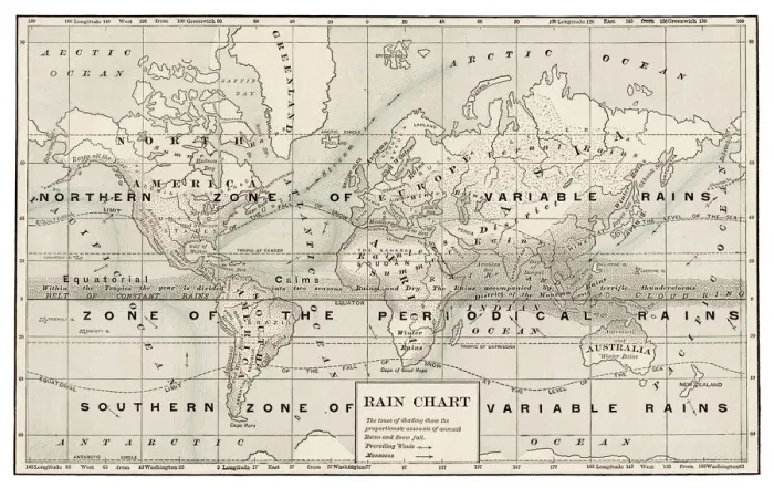 Framed Print : Rain chart of the world 1889 Framed Print : Rain chart of the world 1889