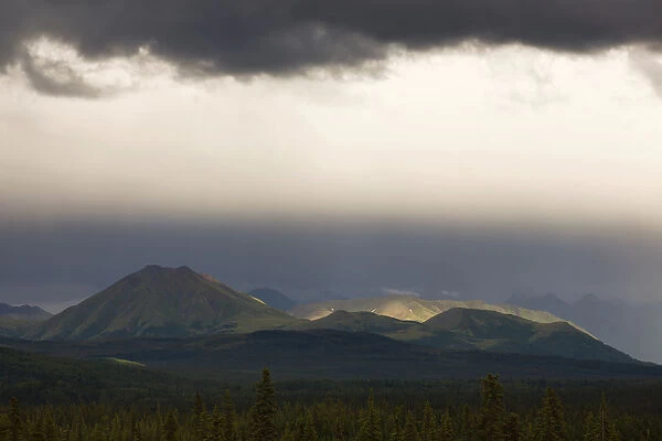 Rain shower over the Alaska Range, mountain range in Alaska, USA, North America