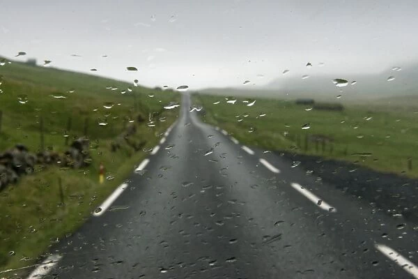 Rain on a windshield, road, Sandoy, Faroe Islands, Denmark