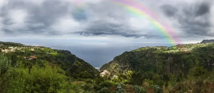 Framed Print : Rainbow above the cliffs at Arco de Sao Jorge, Sao Jorge, Funchal, Madeira, Portugal Framed Print : Rainbow above the cliffs at Arco de Sao Jorge, Sao Jorge, Funchal, Madeira, Portugal
