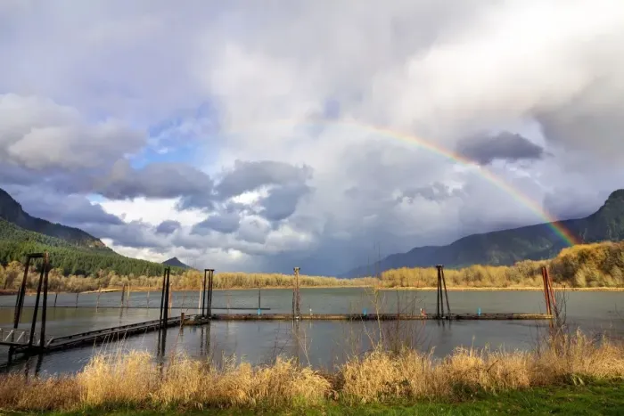 Framed Print : Rainbow over Columbia River Framed Print : Rainbow over Columbia River
