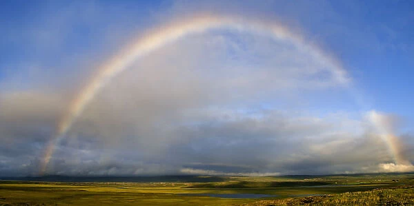 Rainbow, Heradsfloi Bay, Iceland, Europe