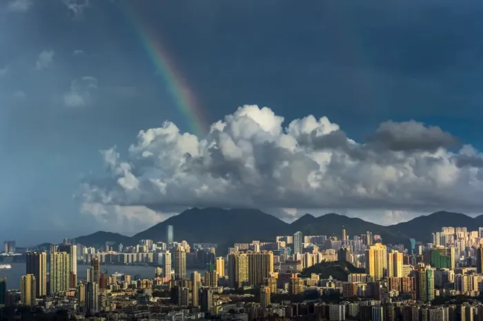 Framed Print : Rainbow over Hong Kong skyline Framed Print : Rainbow over Hong Kong skyline