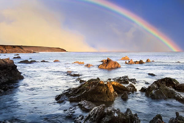 Rainbow landscape in beautiful Irish landscape scenery. Dungarvan, Co