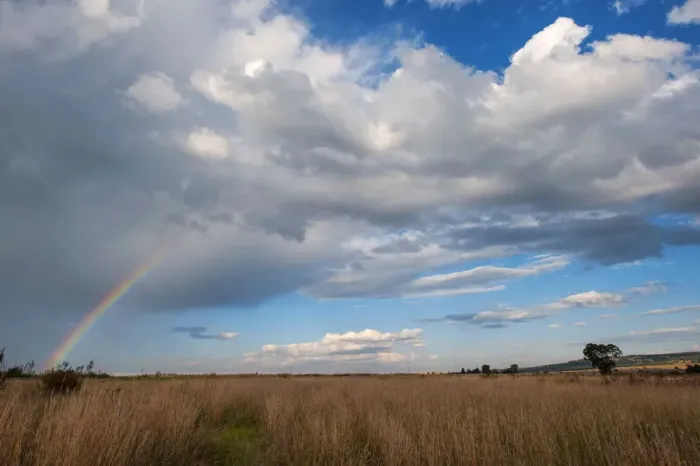 Framed Print : Rainbow landscape with blue sky and clouds, Magaliesburg, Gauteng Province, South Africa Framed Print : Rainbow landscape with blue sky and clouds, Magaliesburg, Gauteng Province, South Africa