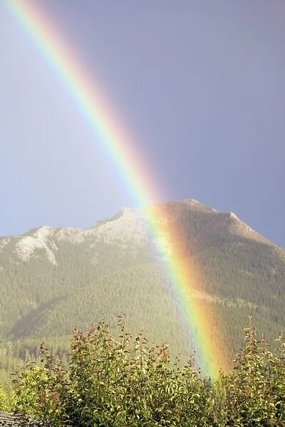 Rainbow Over Mountains, Jasper National Park, Alberta, Canada