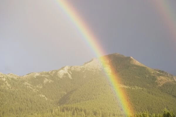 Rainbow Over Mountains, Jasper National Park, Alberta, Canada