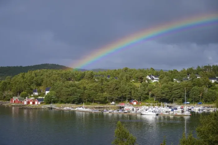 Framed Print : Rainbow over a port, Lauvsnes, Flatanger, Nord-Trondelag, Trondelag, Norway Framed Print : Rainbow over a port, Lauvsnes, Flatanger, Nord-Trondelag, Trondelag, Norway