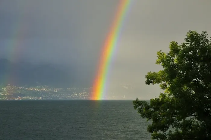 Framed Print : Rainbow on the shore at Lausanne, Switzerland, from France, Lake Geneva, Lac Leman, Evian-les-Bains, Haute-Savoie, Rhone-Alpes, France Framed Print : Rainbow on the shore at Lausanne, Switzerland, from France, Lake Geneva, Lac Leman, Evian-les-Bains, Haute-Savoie, Rhone-Alpes, France