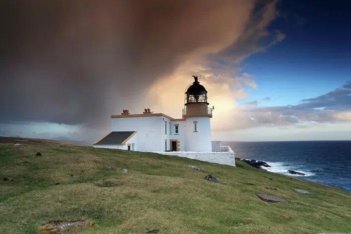 Framed Print : Rainshowers Stoer Lighthouse Sutherland Scotland