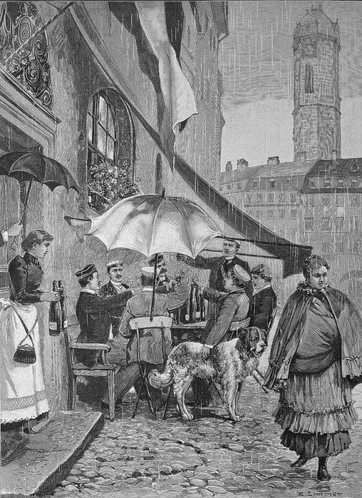 Framed Print : Rainy day in front of a tavern in Jena, Germany, Historical, digital reproduction of an original from the 19th century Framed Print : Rainy day in front of a tavern in Jena, Germany, Historical, digital reproduction of an original from the 19th century