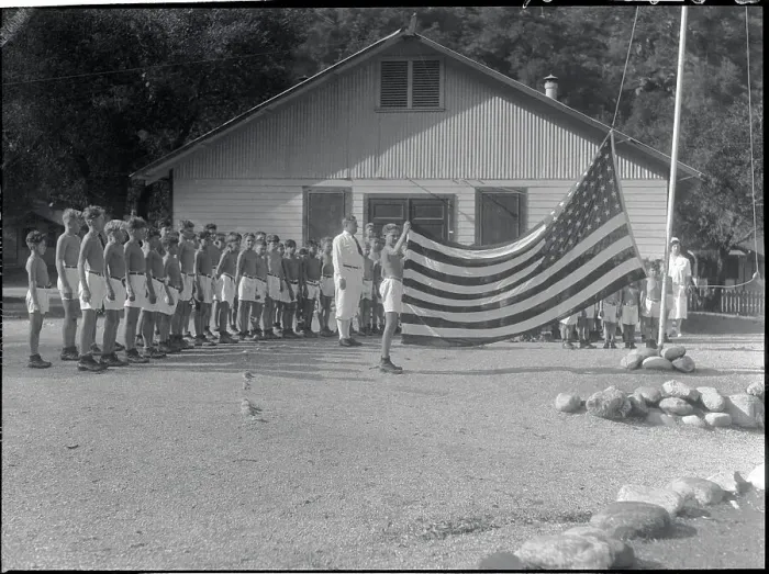 Framed Print : Raising American Flag at Tuberculosis Camp Framed Print : Raising American Flag at Tuberculosis Camp