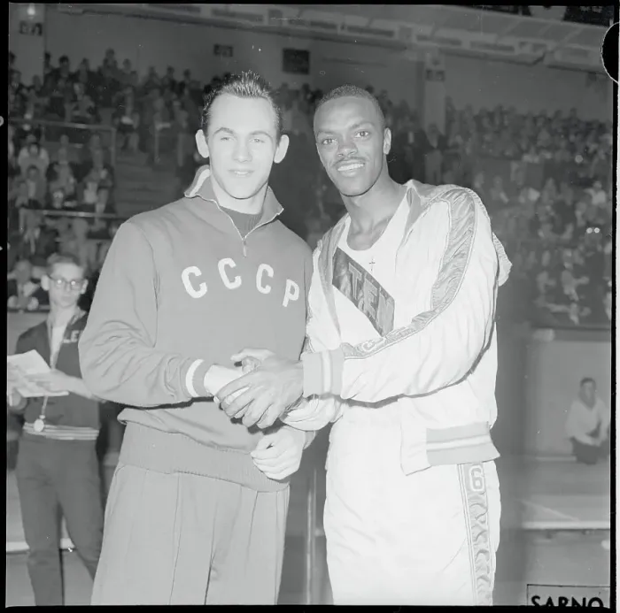 Framed Print : Ralph Boston Shaking Hands with a Colleague Framed Print : Ralph Boston Shaking Hands with a Colleague