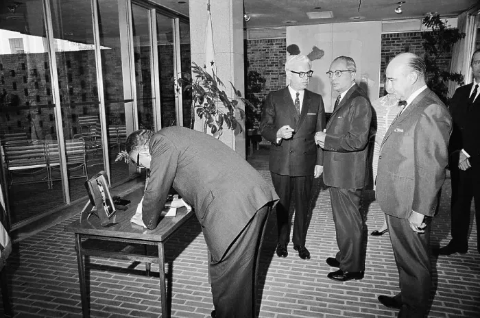 Framed Print : Ralph Bunche Signing Visitor Registration Framed Print : Ralph Bunche Signing Visitor Registration