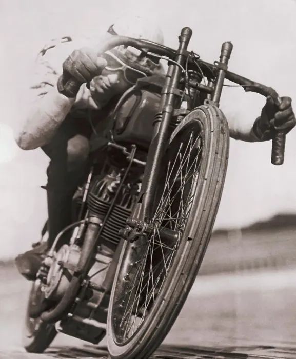 Framed Print : Ralph Hepburn Riding Motorcycle in Speed Race Framed Print : Ralph Hepburn Riding Motorcycle in Speed Race