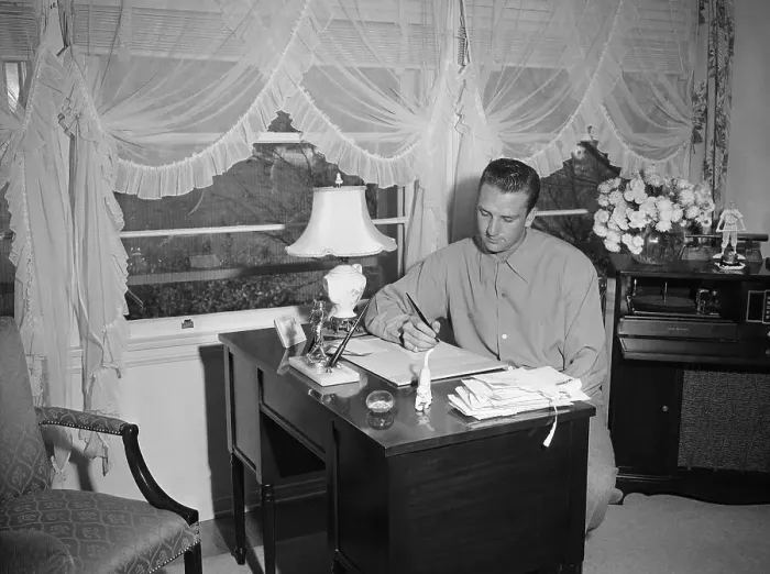Framed Print : Ralph Kiner Seated At Desk Writing 1947 Framed Print : Ralph Kiner Seated At Desk Writing 1947