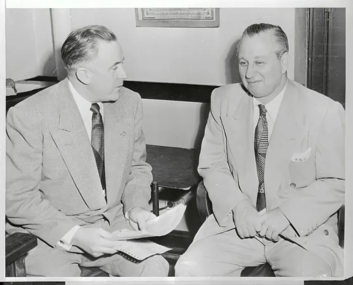 Framed Print : Ralph Pierce Talking to Police Officer James McMahon Framed Print : Ralph Pierce Talking to Police Officer James McMahon